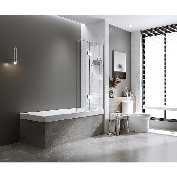 100cm Frameless Glass Bath Screen with Channel and Brass Hinges - White Online Sale