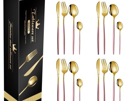 Pink And Gold Patchwork Colours 410 Stainless Steel 16-Piece Flatware Set - Elegant Dinnerware with Knife, Fork, Spoon for 4 People Online Hot Sale