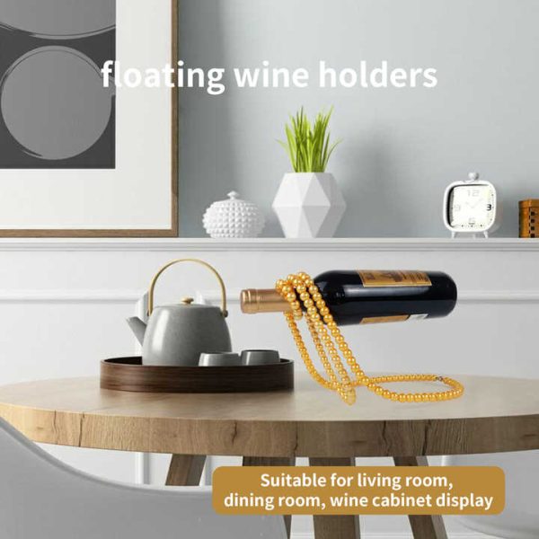 Gold Modern Floating Pearl Wine Bottle Holder – Elegant Home Decor, Unique Kitchen Accessory for Dining, Bar, and Living Room Discount