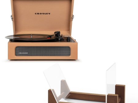 Crosley Voyager Bluetooth Portable Turntable - Tan + Bundled Crosley Record Storage Display Stand For Sale