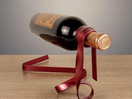 Red Modern Ribbon Wine Bottle Holder - Creative Floating Wine Rack for Home and Bar Décor Fashion