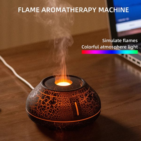 Flame Mountain Aroma Diffuser - 7-Color LED Light, 130ml Capacity, Ultrasonic Mist Maker for Home or Office, Cracked Black Cheap