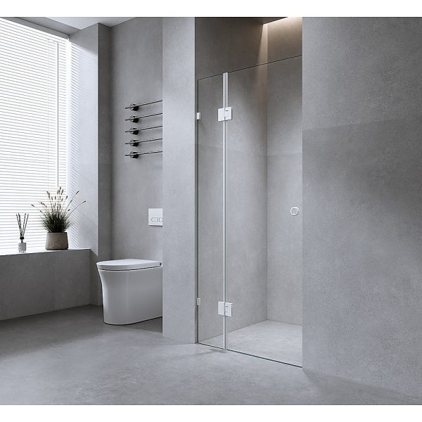 120cm Wall to Wall Frameless Shower Screen with Chrome Brackets and SS Hinges, Round Handle Online Hot Sale