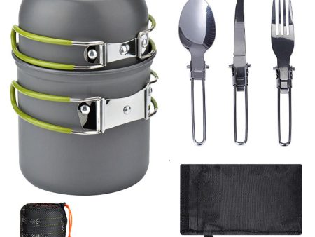 Green And Grey Compact Outdoor Camping Cookware Set with 410 Stainless Steel Utensils For Discount