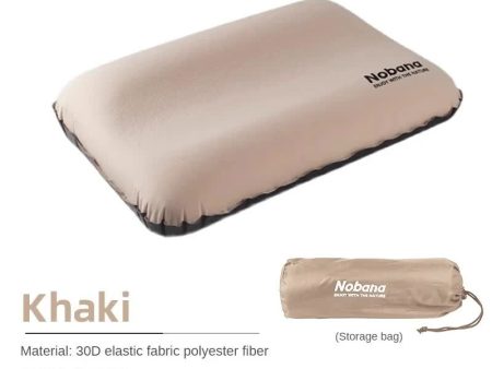 Khaki Automatic Inflatable 3D Outdoor Sponge Pillow - Portable Camping Travel Neck Cushion, Comfortable Air Mattress for Tent, Versatile Nap Pillow For Discount