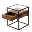 VASAGLE Side Table Tempered Glass End Table with Drawer and Shelf Rustic Brown and Black Discount