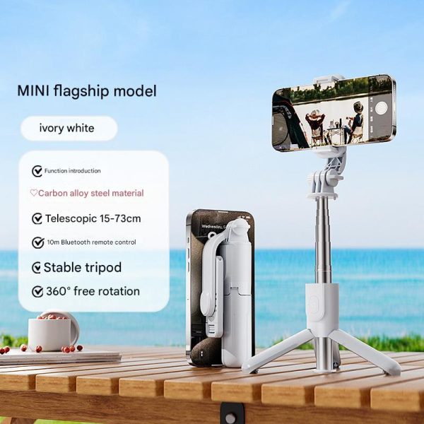 White Portable Selfie Stick Tripod with Bluetooth Remote - Compact and Adjustable Fashion