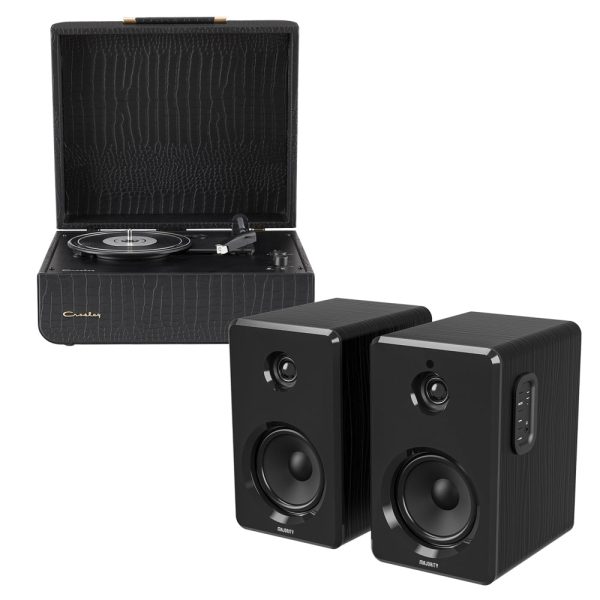 Crosley Mercury Turntable - Black + Bundled Majority D40 Bluetooth Speakers - Black on Sale