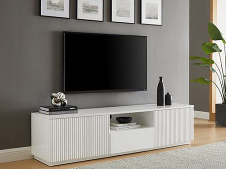 TV Cabinet Storage Drawer MDF Glossy Entertainment Unit in White colour on Sale