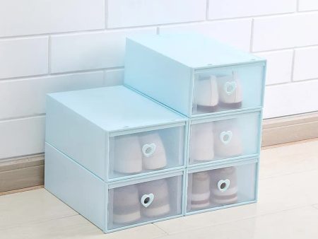 Stackable Transparent Shoe Storage Boxes with Heart-Shaped Handles (Set of 5) 31*20*12cm Blue Online now