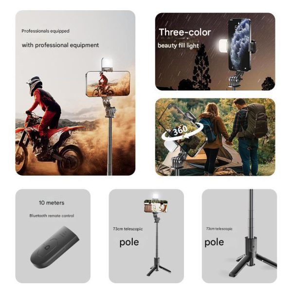 Black With Light Portable Selfie Stick Tripod with Bluetooth Remote - Compact and Adjustable Cheap