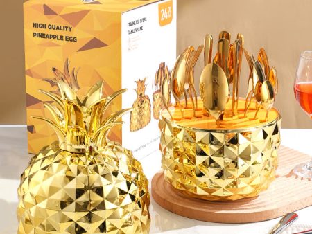 Gold Creative Pineapple-Shaped 410 Stainless Steel 24-Piece Cutlery Set – Elegant 6-Person Dining Gift Set Hot on Sale