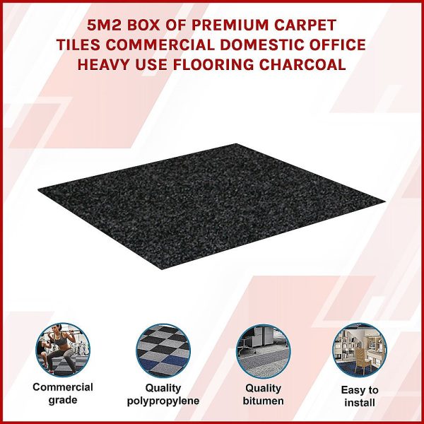 5m2 Box of Premium Carpet Tiles Commercial Domestic Office Heavy Use Flooring Charcoal Cheap