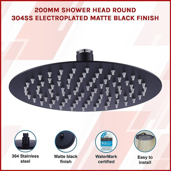 200mm Shower Head Round 304SS Electroplated Matte Black Finish Discount