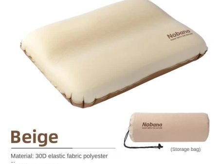 Beige Automatic Inflatable 3D Outdoor Sponge Pillow - Portable Camping Travel Neck Cushion, Comfortable Air Mattress for Tent, Versatile Nap Pillow on Sale