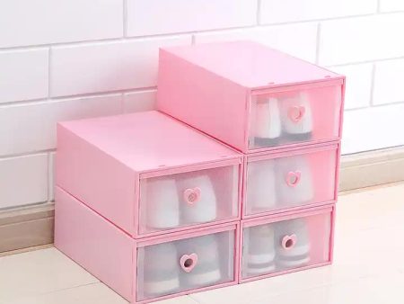 Stackable Transparent Shoe Storage Boxes with Heart-Shaped Handles (Set of 5) 31*20*12cm Pink Online