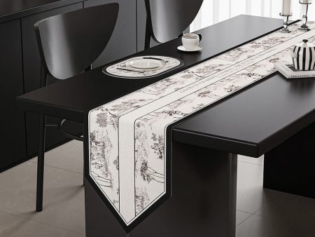 Black-white Elegant Green Botanical Table Runner with Tassels - 30x180cm Online Sale