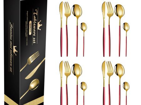 Red And Gold Patchwork Colours 410 Stainless Steel 16-Piece Flatware Set - Elegant Dinnerware with Knife, Fork, Spoon for 4 People Online now