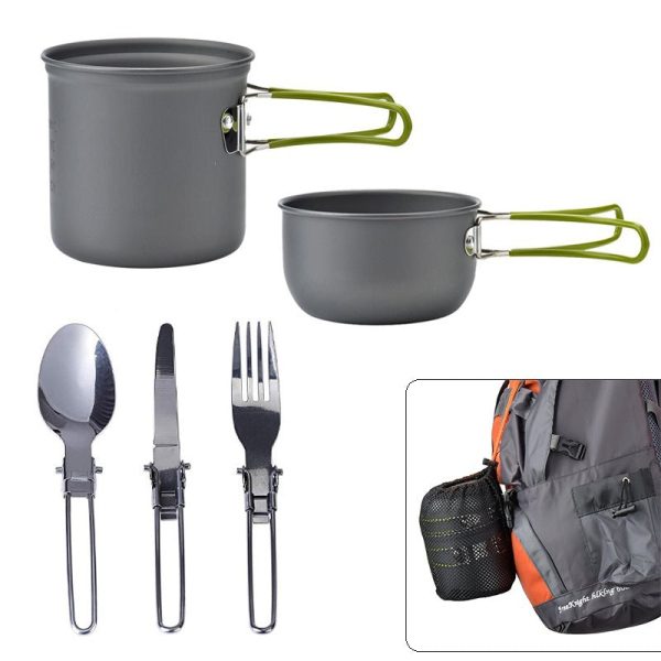 Orange And Grey Compact Outdoor Camping Cookware Set with 410 Stainless Steel Utensils For Sale