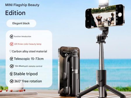 Black With Light Portable Selfie Stick Tripod with Bluetooth Remote - Compact and Adjustable Cheap