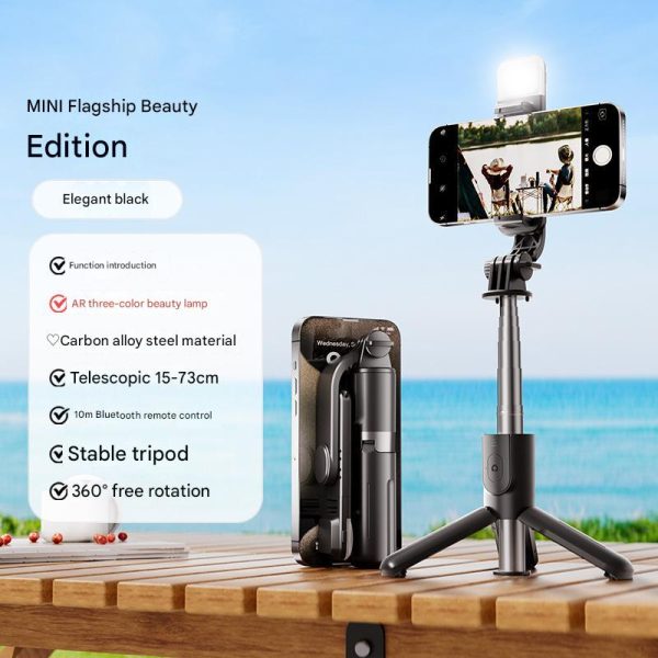 Black With Light Portable Selfie Stick Tripod with Bluetooth Remote - Compact and Adjustable Cheap