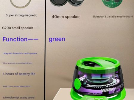 Green Portable Mini Bluetooth Speaker with Magnetic Base, High-Quality Bass and Surround Sound, Colorful Ambient Lighting, USB Rechargeable, 6-Hour Battery Life Fashion