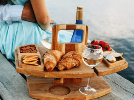 Sycamore Log Color Portable Wooden Picnic Table - Wine Glass & Snack Holder Cheap