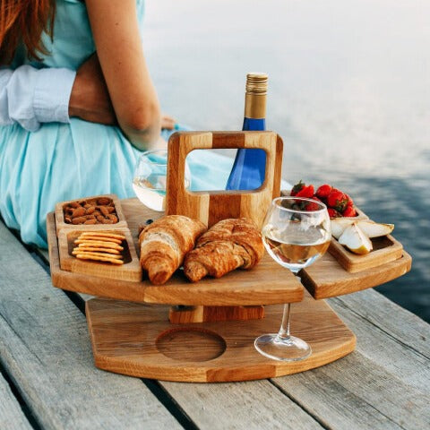 Sycamore Log Color Portable Wooden Picnic Table - Wine Glass & Snack Holder Cheap