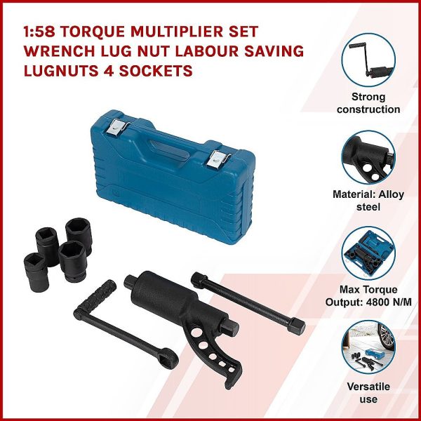 1:58 Torque Multiplier Set Wrench Lug Nut Labour Saving Lugnuts 4 Sockets on Sale