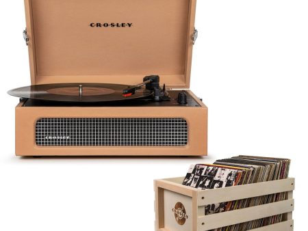 Crosley Voyager Tan - Bluetooth Portable Turntable  & Record Storage Crate Hot on Sale