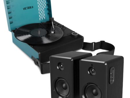 Victrola Revolution Go Turntable - Blue + Bundled Majority D40 Bluetooth Speakers Discount