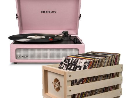 Crosley Voyager Amethyst - Bluetooth Portable Turntable  & Record Storage Crate Supply