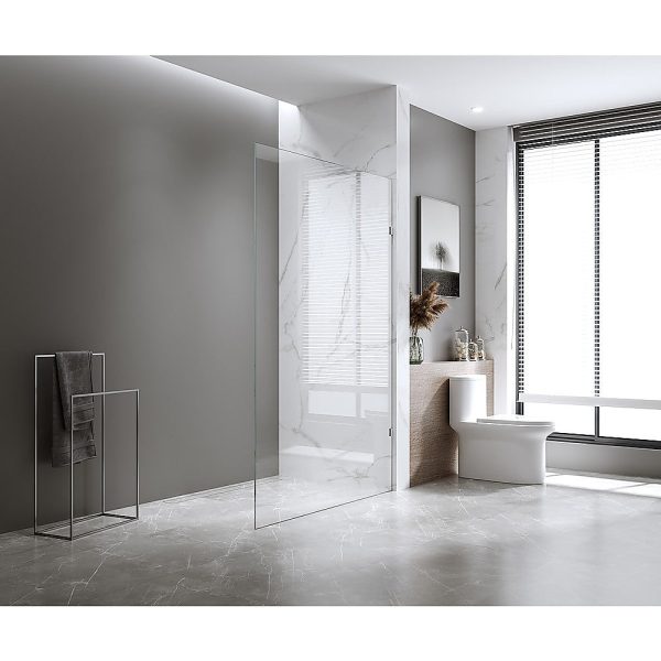 120x200cm Single Shower Glass Screen with Chrome F-brackets & Round Pole Online Sale