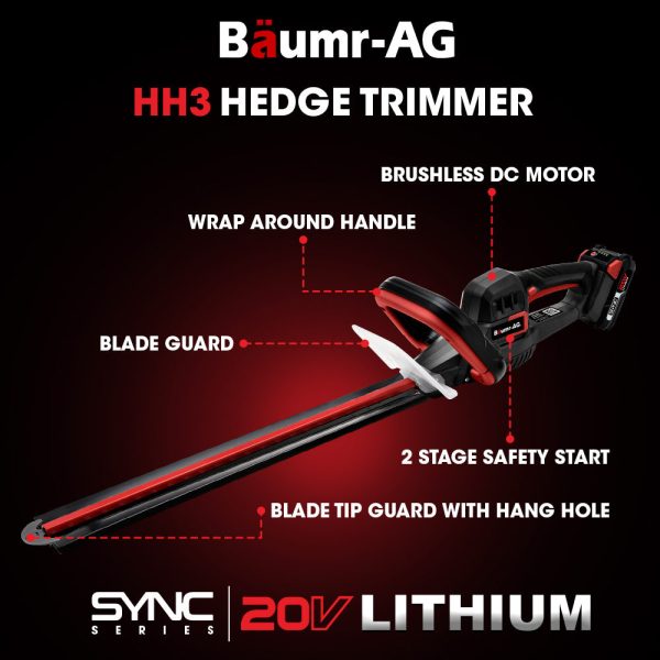 BAUMR-AG 20V Cordless Electric Hedge Trimmer Shrub Cutter with Rechargeable Battery & Charger Kit Hot on Sale