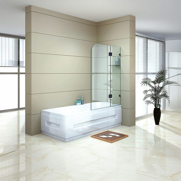 120cm Frameless Glass Bath Screen with Brass Brackets - Gunmetal on Sale