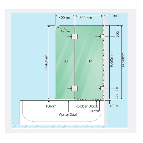 90cm Frameless Glass Bath Screen with Channel and Brass Hinges - White Online now