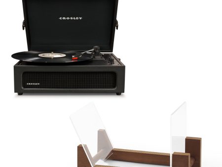 Crosley Voyager Bluetooth Portable Turntable - Black + Bundled Crosley Record Storage Display Stand For Sale