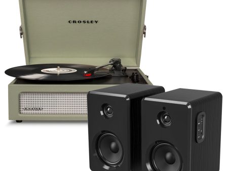 Crosley Voyager Bluetooth Portable Turntable - Sage + Bundled Majority D40 Bluetooth Speakers - Black Online now