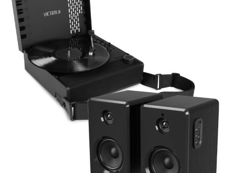 Victrola Revolution Go Turntable - Black + Bundled Majority D40 Bluetooth Speakers Online now