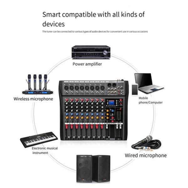 Hridz CT-80S Professional Audio Mixer – 8 Channels Bluetooth USB Mixer with Effects, 48V Phantom Power, and Built-in Sound Card, 8 Channels Audio Sound Mixer Mixing DJ Console USB with 48V Phantom Power For Discount