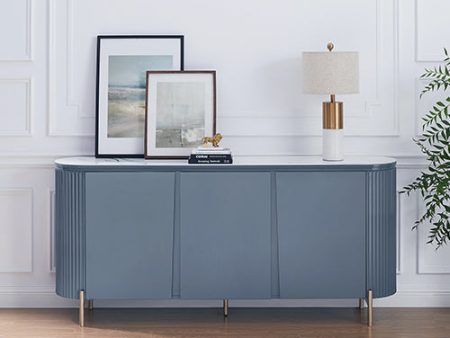 Buffet MDF Glossy Surface Ceramic Top Dark Blue Storage Cabinet Online