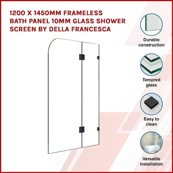 1200 x 1450mm Frameless Bath Panel 10mm Glass Shower Screen By Della Francesca Online now