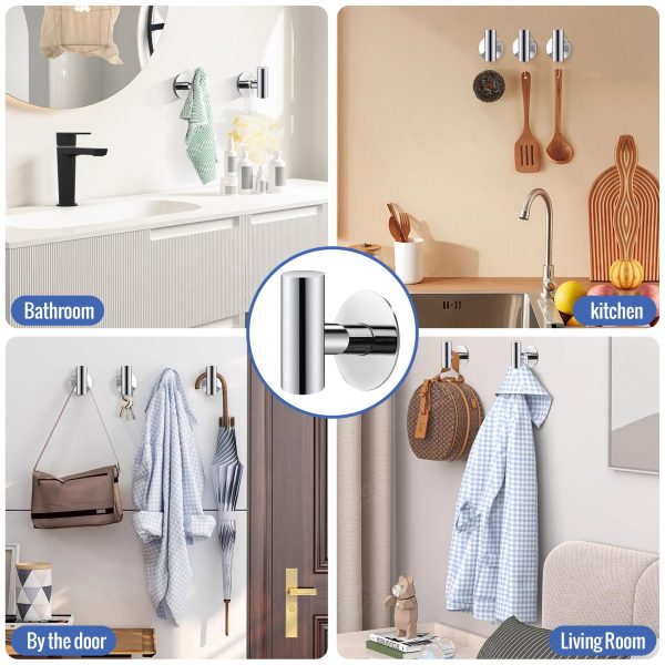 2 Pcs Wall Mount Self Adhesive Bathroom Towel Hooks Holder Cloth Hanger Hook Door Hanger Poliched Chrome Hot on Sale