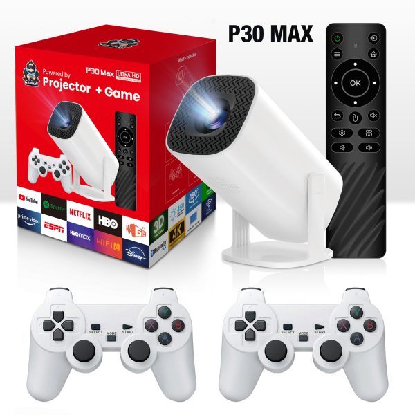 P30 Max 4K Ultra HD Projector with 3D Gaming - Includes 2 Wireless Controllers, Remote Control, and Streaming Support Online Sale