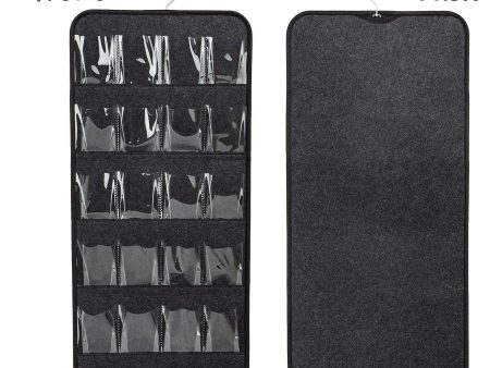 Dark Grey Hanging Felt Shoe Organizer with 24 Clear Pockets - Anti-Rust Metal Hanger Included, Perfect for Shoes, Toys, and Accessories Online Sale