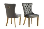 Set of 2 -Alsea Dark Grey Velvet & Gold Polished Steel Dining Chairs Upholstered Tufted Stud Trim and Ring Online now