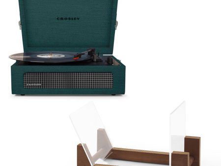 Crosley Voyager Bluetooth Portable Turntable - Dark Aegean + Bundled Crosley Record Storage Display Stand Discount