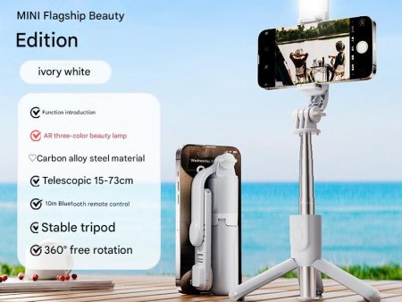 White With Light Portable Selfie Stick Tripod with Bluetooth Remote - Compact and Adjustable Supply