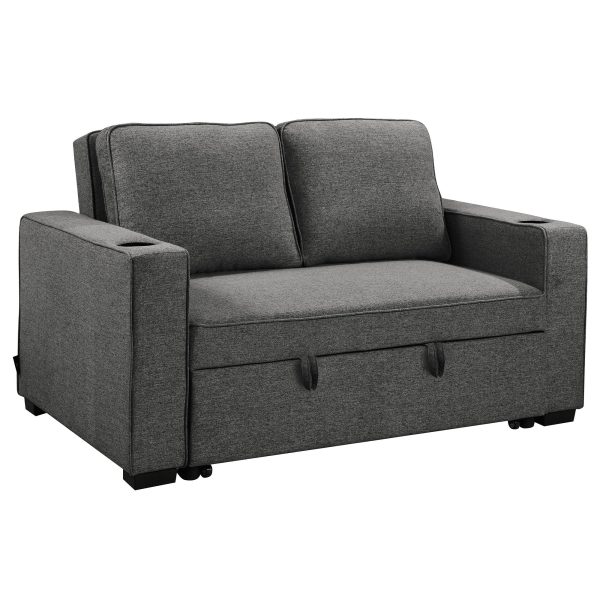 Sarantino Hoffman Linen Dark Grey Convertible Sofa Bed Couch Lounge With Cushions Cupholders Scandinavian-style Wooden Frame And Legs Online now