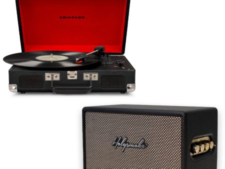 Crosley Cruiser Bluetooth Portable Turntable - Black + Bundled HolySmoke Bluetooth Retro Speaker - Black Online now